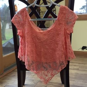 Coral Lace Crop Top
